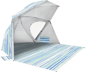 OutdoorMaster Pop Up Beach Umbrella, Portable Beach Tent Shelter, Beach Shade Sun Canopy with UPF 50  UV Protection, Extendable Floor with Carrying Bag