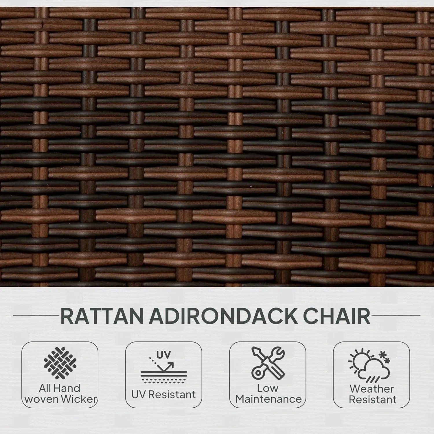 Outsunny Patio Wicker Adirondack Chair, Outdoor All-Weather Rattan Fire Pit Chair with Soft Cushions, Tall Curved Backrest and Comfortable Armrests for Deck or Garden, Mixed Brown/Cream White