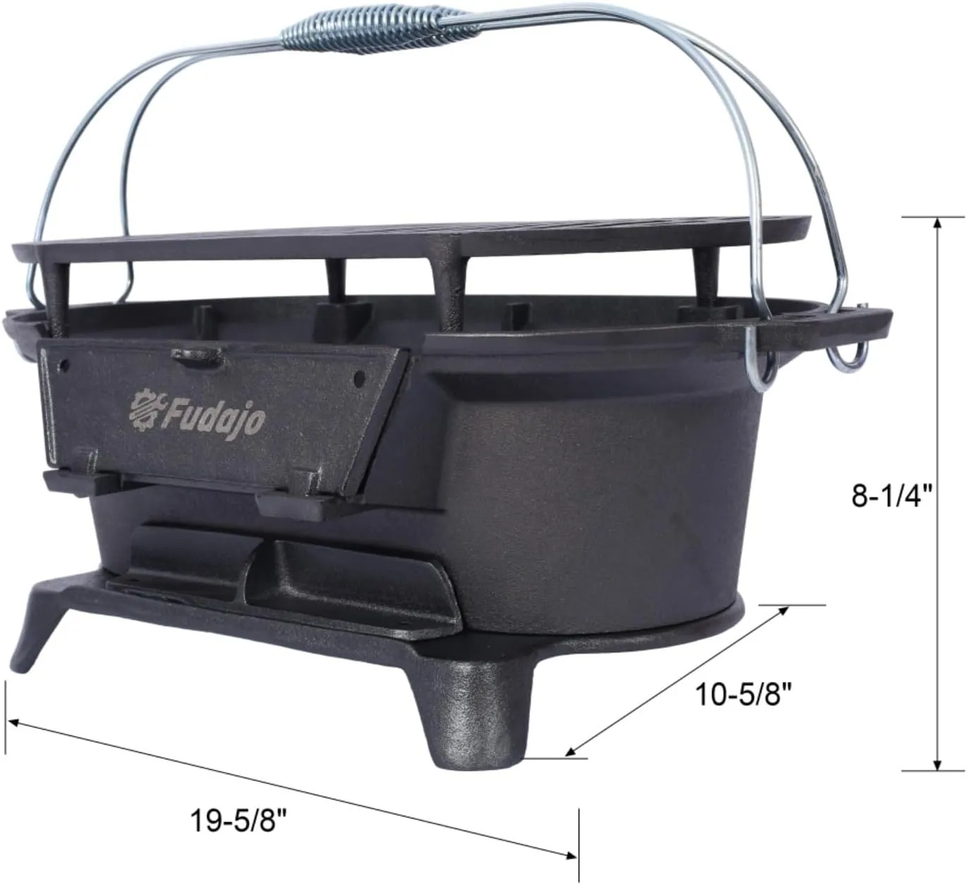 Oval Cast Iron Grill Outdoor - Portable Charcoal Grill & Tabletop Griddle, 19.6" Enameled Camping Stove with Carrying Handles,for BBQ, Tailgating & Hunting (Black,W/Carrying Handle)