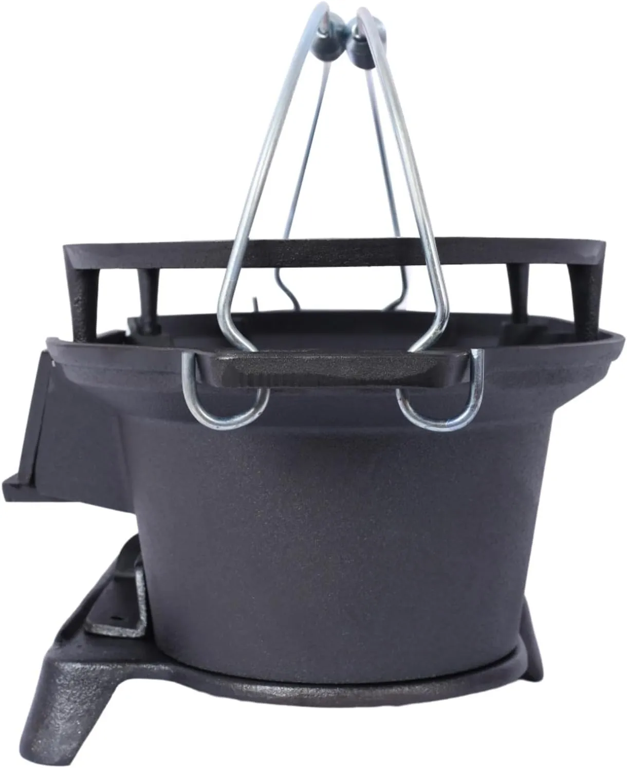 Oval Cast Iron Grill Outdoor - Portable Charcoal Grill & Tabletop Griddle, 19.6" Enameled Camping Stove with Carrying Handles,for BBQ, Tailgating & Hunting (Black,W/Carrying Handle)