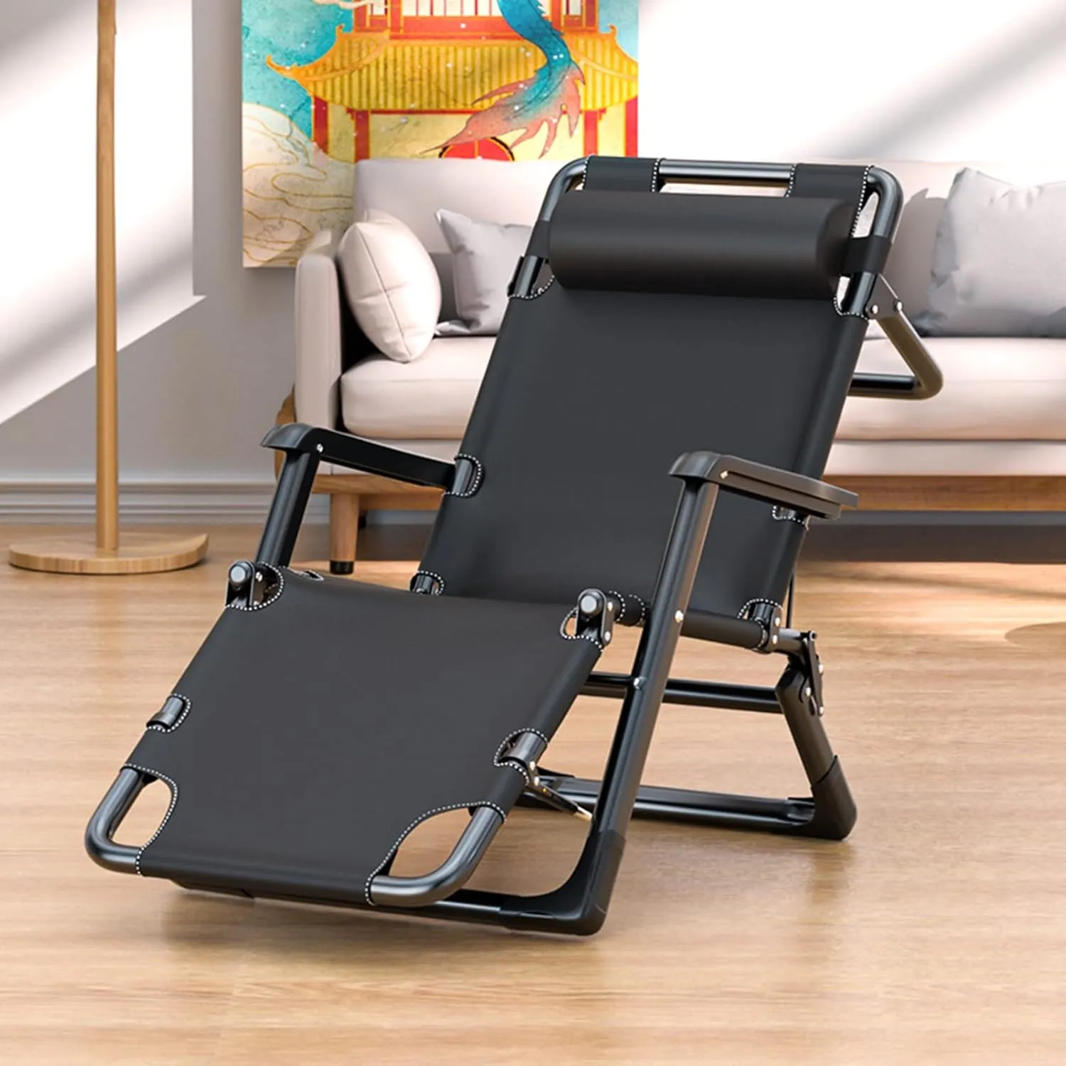 Oversized Chair, XL Lounge Chairs for Outside, Folding Reclining Camping Chair for Deck, Yard, Porch, Pool, Supports Up to 150KG