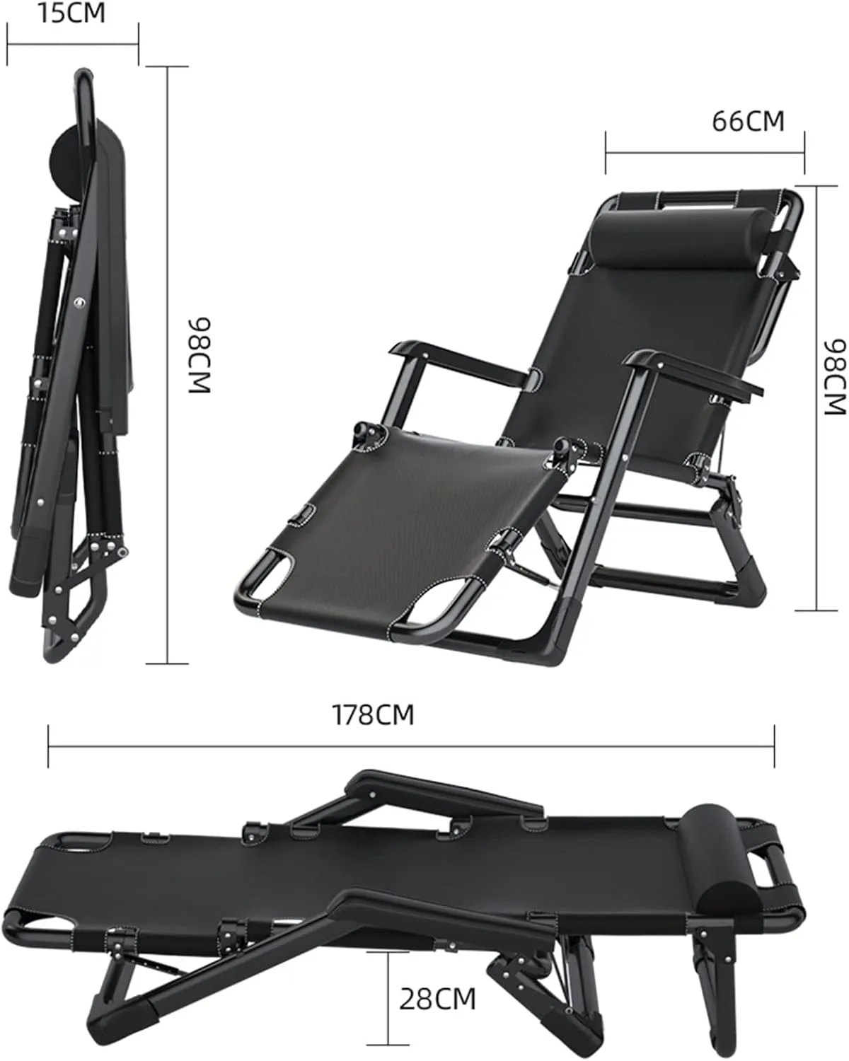 Oversized Chair, XL Lounge Chairs for Outside, Folding Reclining Camping Chair for Deck, Yard, Porch, Pool, Supports Up to 150KG