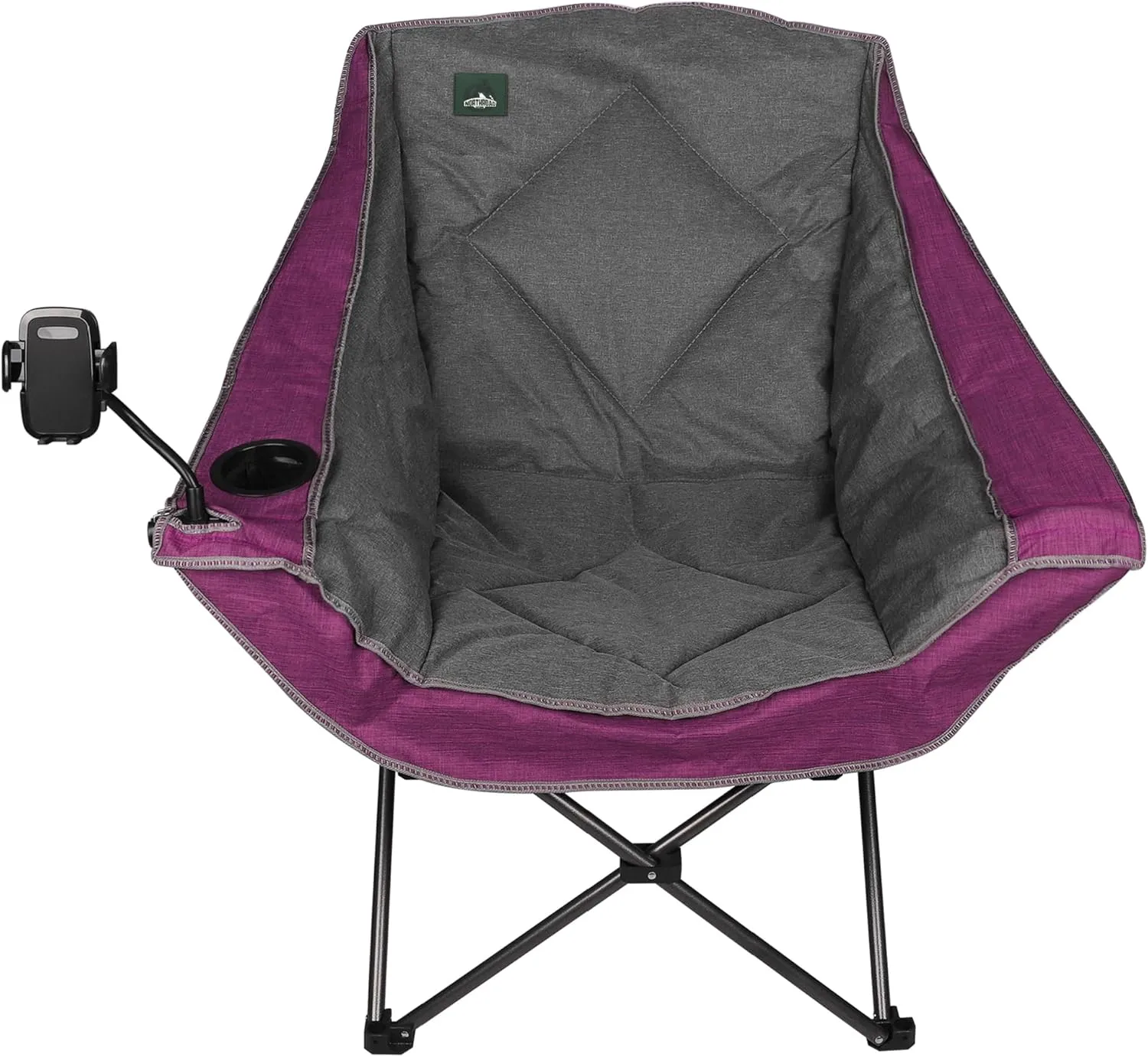 Oversized Foldable Camping Chair with Cell Phone Holder,Outdoor Padded Lawn Chair w/Cup Holder,Carry Bag for Beach, Hiking, and Picnics,Heavy-Duty 300-lbs Capacity, Purple