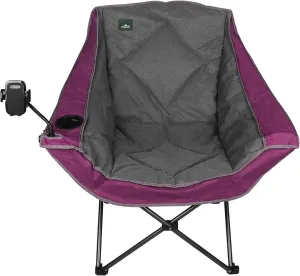Oversized Foldable Camping Chair with Cell Phone Holder,Outdoor Padded Lawn Chair w/Cup Holder,Carry Bag for Beach, Hiking, and Picnics,Heavy-Duty 300-lbs Capacity, Purple