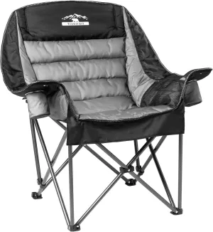 Oversized Padded Camping Chair Extra Large Camp Chairs for Adults with Side Pocket and Cup Holder, Heavy-Duty 500lbs Capacity, Black & Gray