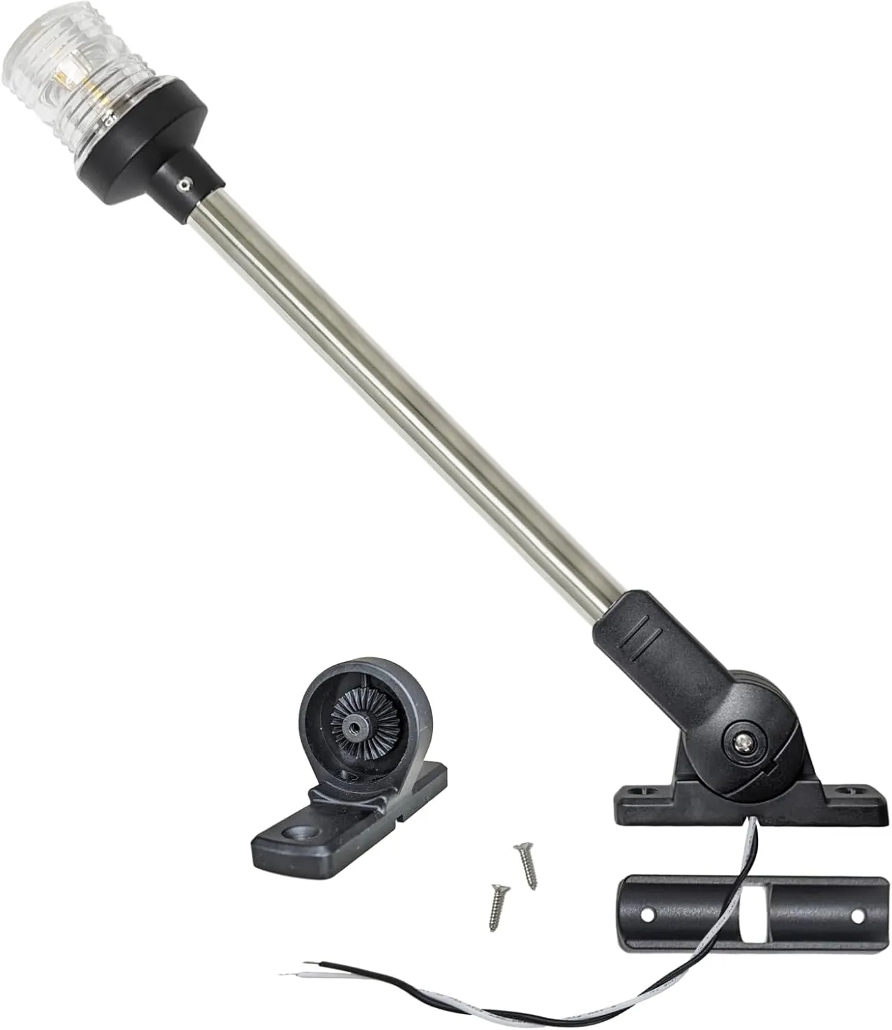 Pactrade Marine 12V Marine Boat Yacht Pontoon Navigation Anchor Light 360 Degrees All Around Nature White LED Splashproof Black Housing USCG Certified Approved (Dual Adjustable Bases (H=16"))