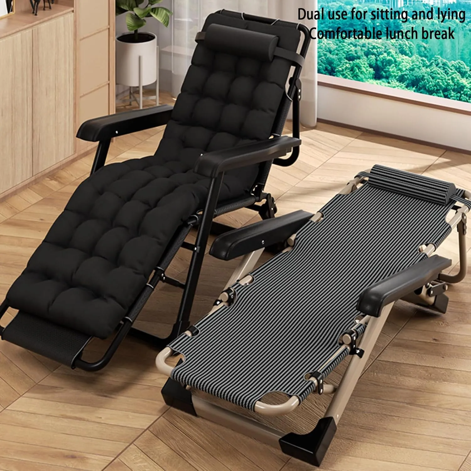 Padded Zero Gravity Chair,Adjustable Sleeping Cot Chair, Portable Folding Bed Cot Chaise Lounge Chairs for Outside Beach Lawn Camping Pool Sun Tanning