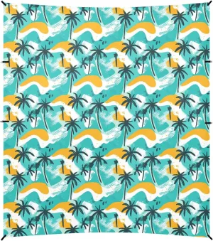 Palm Trees Green Summer Beach Cabana Tent UPF50 Water-Resistant Large Sun Shade with Sandbags, Sand Shovel, Poles for Camping, Fishing, Backyard Fun