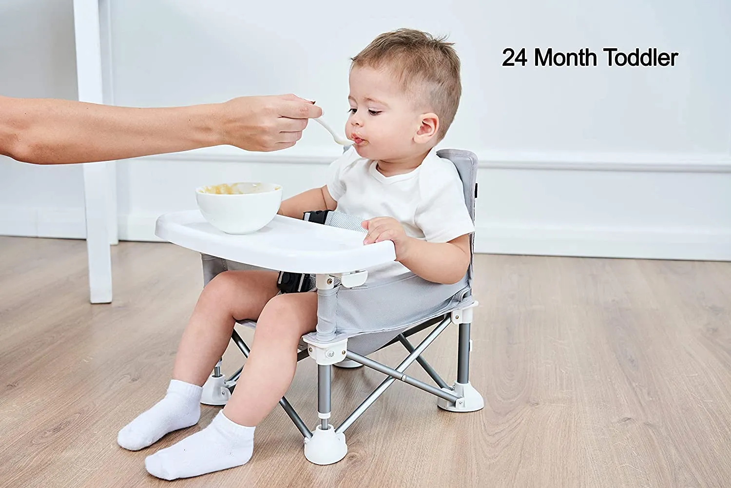 PandaEar Portable Baby Seat Travel| Compact Fold with Straps for Indoor/Outdoor Use| Great for Camping, Beach, Lawn |Toddlers, Kids, Boys, Girls (Grey with Placemat)