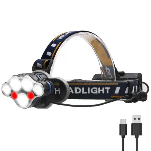 PANYUE Headlamp 5500 Lumen Headlight 3*T6 2*XPE 2*COB USB Rechargeable Head Flashlight Torch use 2* 18650 Rechargeable Battery