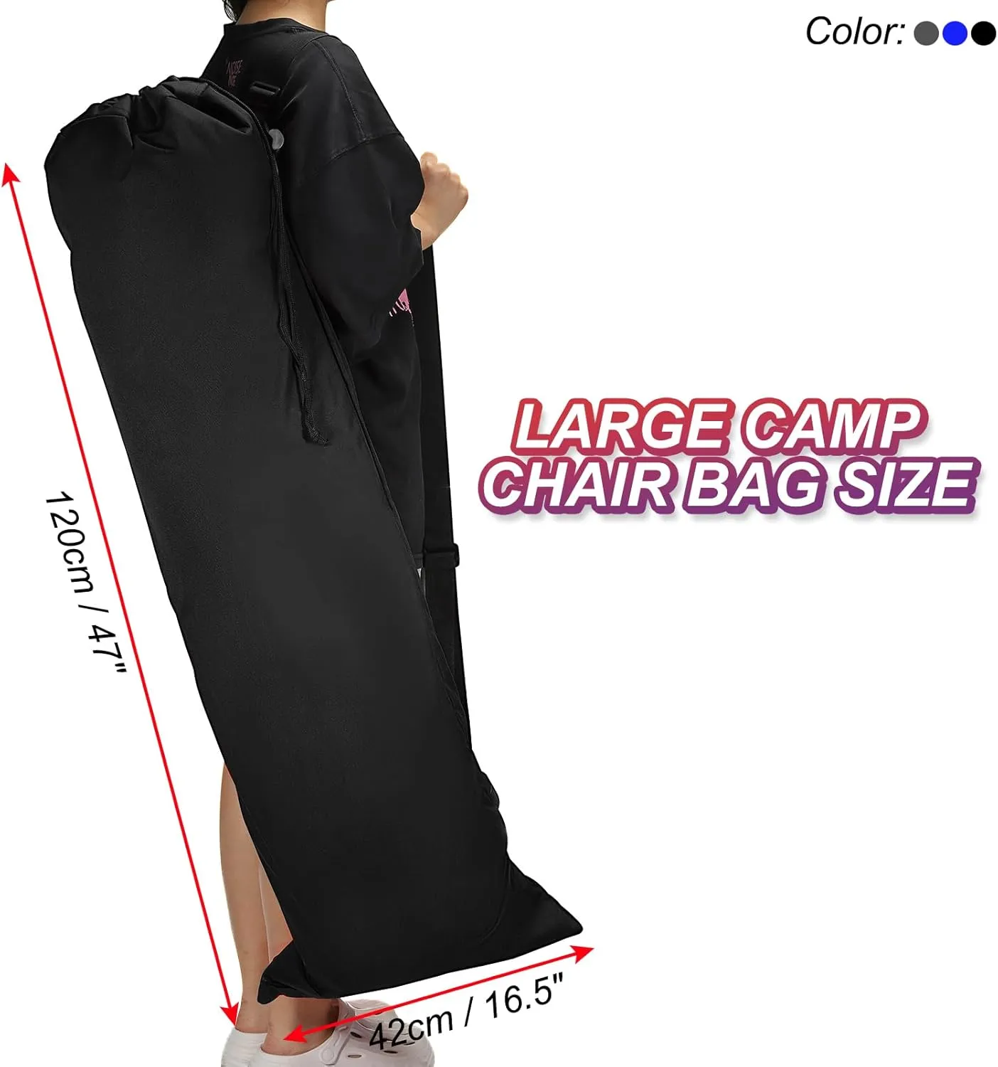 PATIKIL 48 Inch Camp Chair Replacement Bag, 1 Pack Foldable Camping Chair Bag 900D Oxford Large Mouth Carry Bag with Adjustable Shoulder Strap for Outdoor Camping, Black