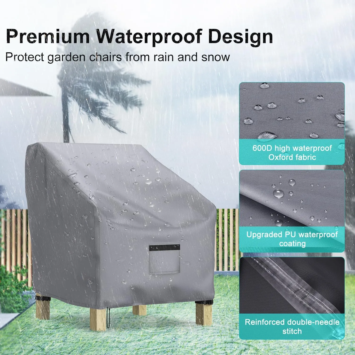 Patio Chair Covers for Outdoor Furniture - Waterproof 2 Pack, Heavy Duty, Large Covers for Lounge Lawn Deep Seat (36" W x 37" D x 36" H) - Gray