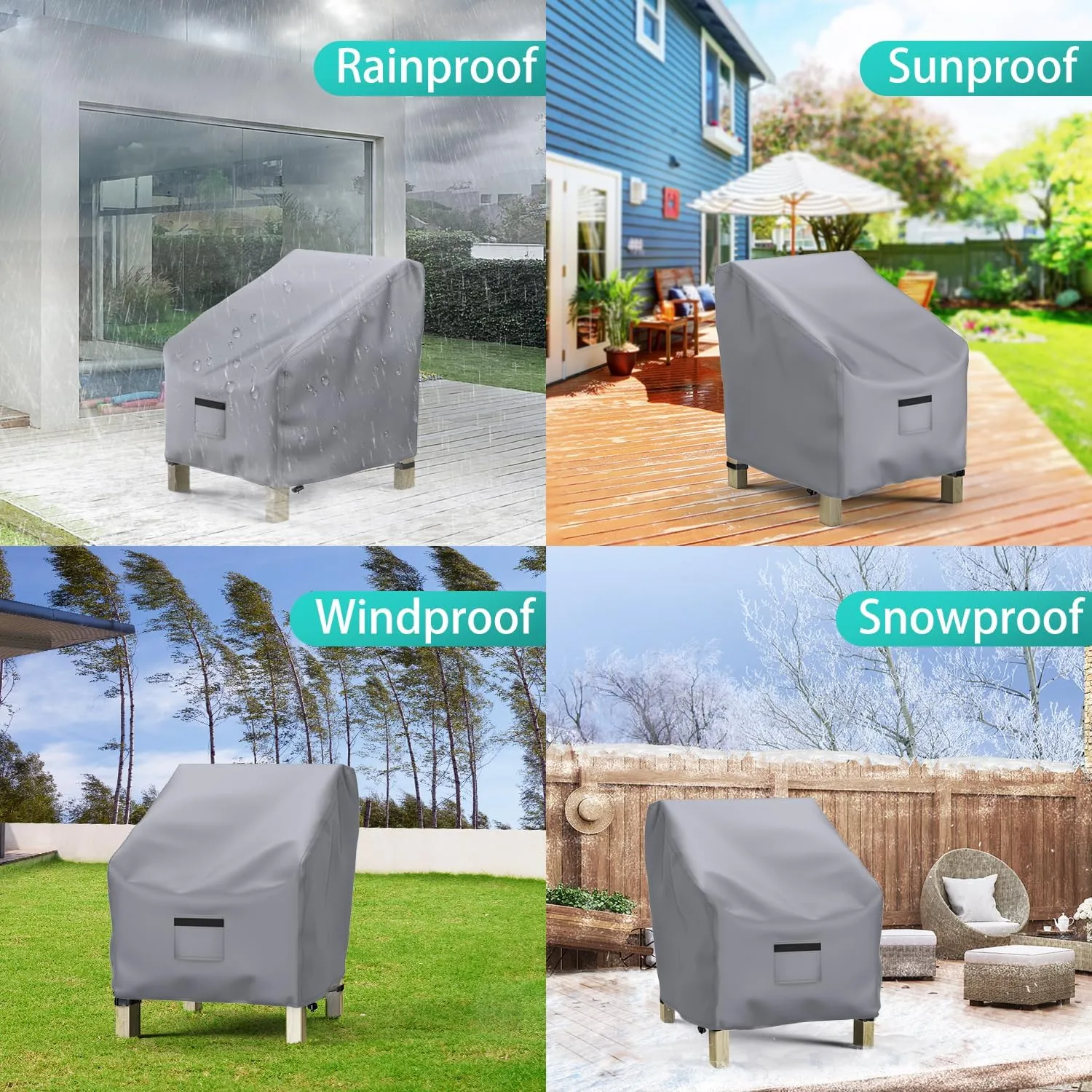 Patio Chair Covers for Outdoor Furniture - Waterproof 2 Pack, Heavy Duty, Large Covers for Lounge Lawn Deep Seat (36" W x 37" D x 36" H) - Gray