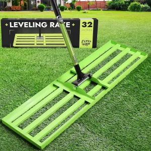 Patio Lawn Leveling Rake 32", Heavy-Duty Metal Landscaping Tool for Smooth and Spread Soil, Sand, Gravel, and Compost with Adjustable Handle