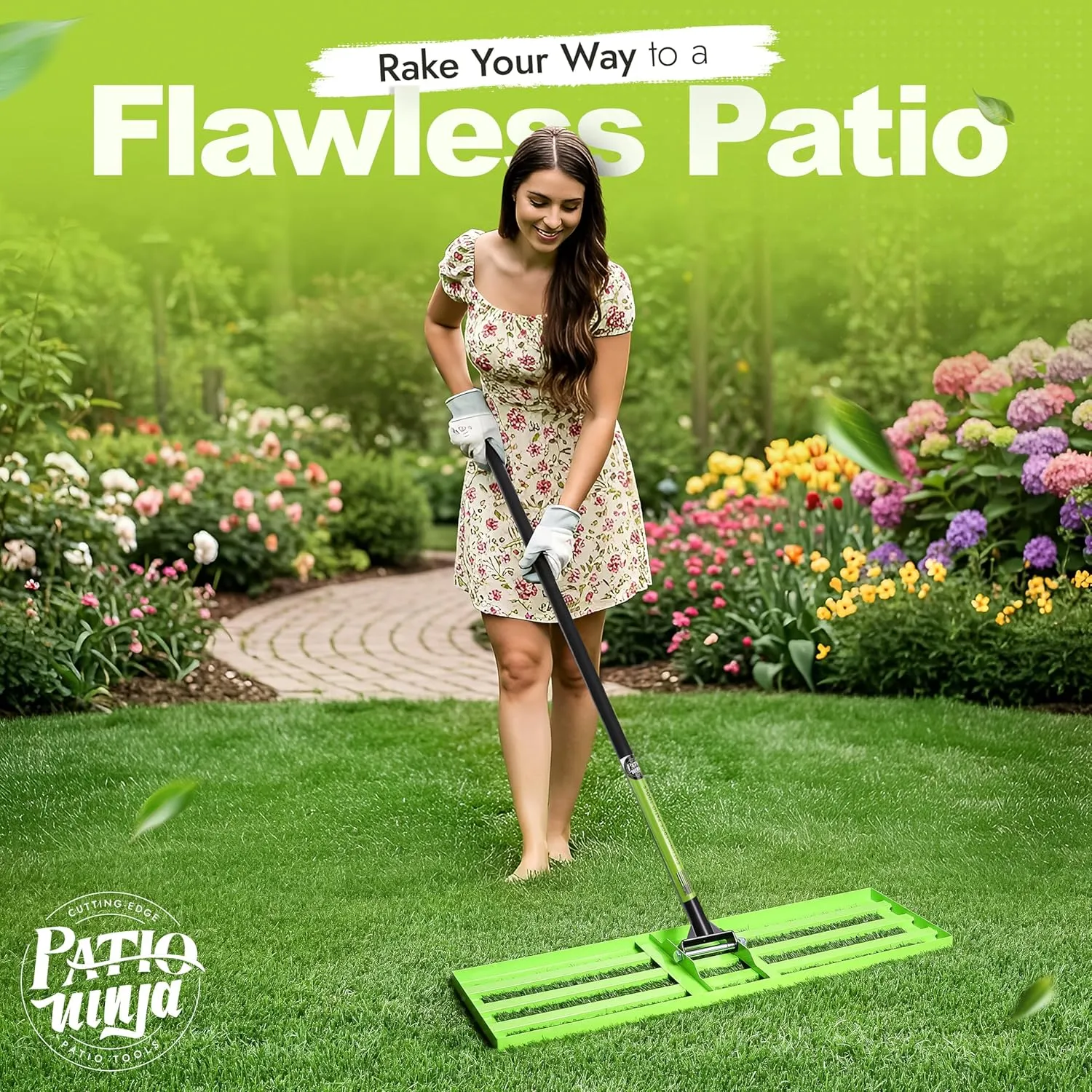 Patio Lawn Leveling Rake 32", Heavy-Duty Metal Landscaping Tool for Smooth and Spread Soil, Sand, Gravel, and Compost with Adjustable Handle