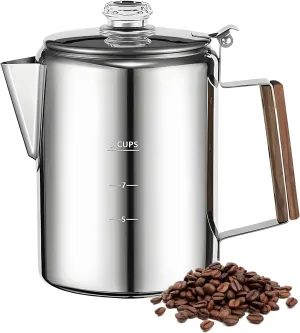 Percolator Coffee Pot – Stainless Steel Body, Vintage Design Compact Brewer | Portable Stove Top Coffee Maker With Easy Pour Spout, Outdoor Adventures For Beaches Camping Family Mornings Gatherings