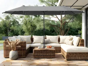 PHI VILLA 13ft Large Patio Umbrellas, Double-Sided Outdoor Market Rectangle Umbrella for Outside, Light Gray