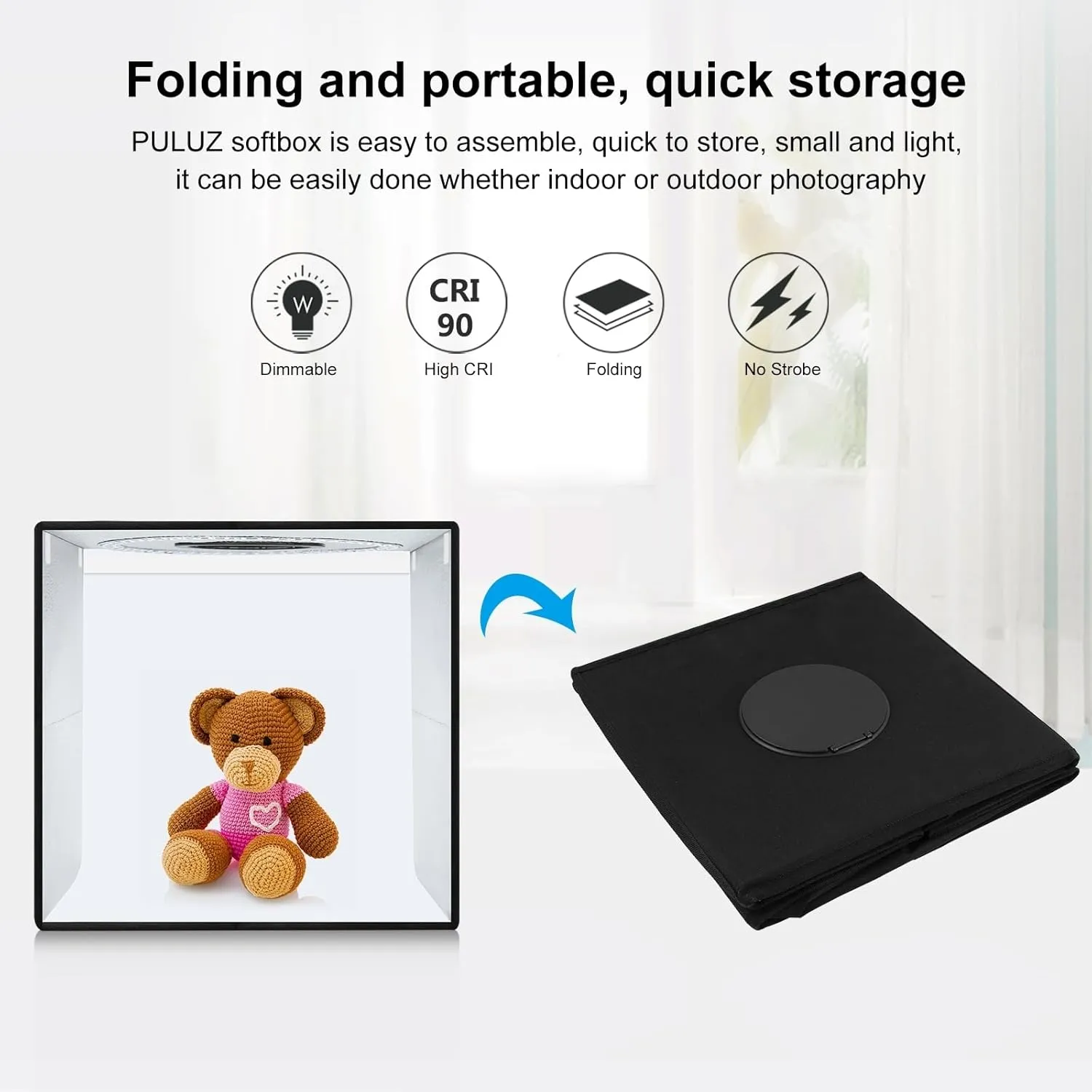 Photo Studio Box, PULUZ 40cm Folding Lightbox 160 LED Ring Light Portable Photo Studio Photography Shooting Tent Box Kit 12 Colors Backdrops USB Light Box for Phones DSLR Camera 16 x 16 inch