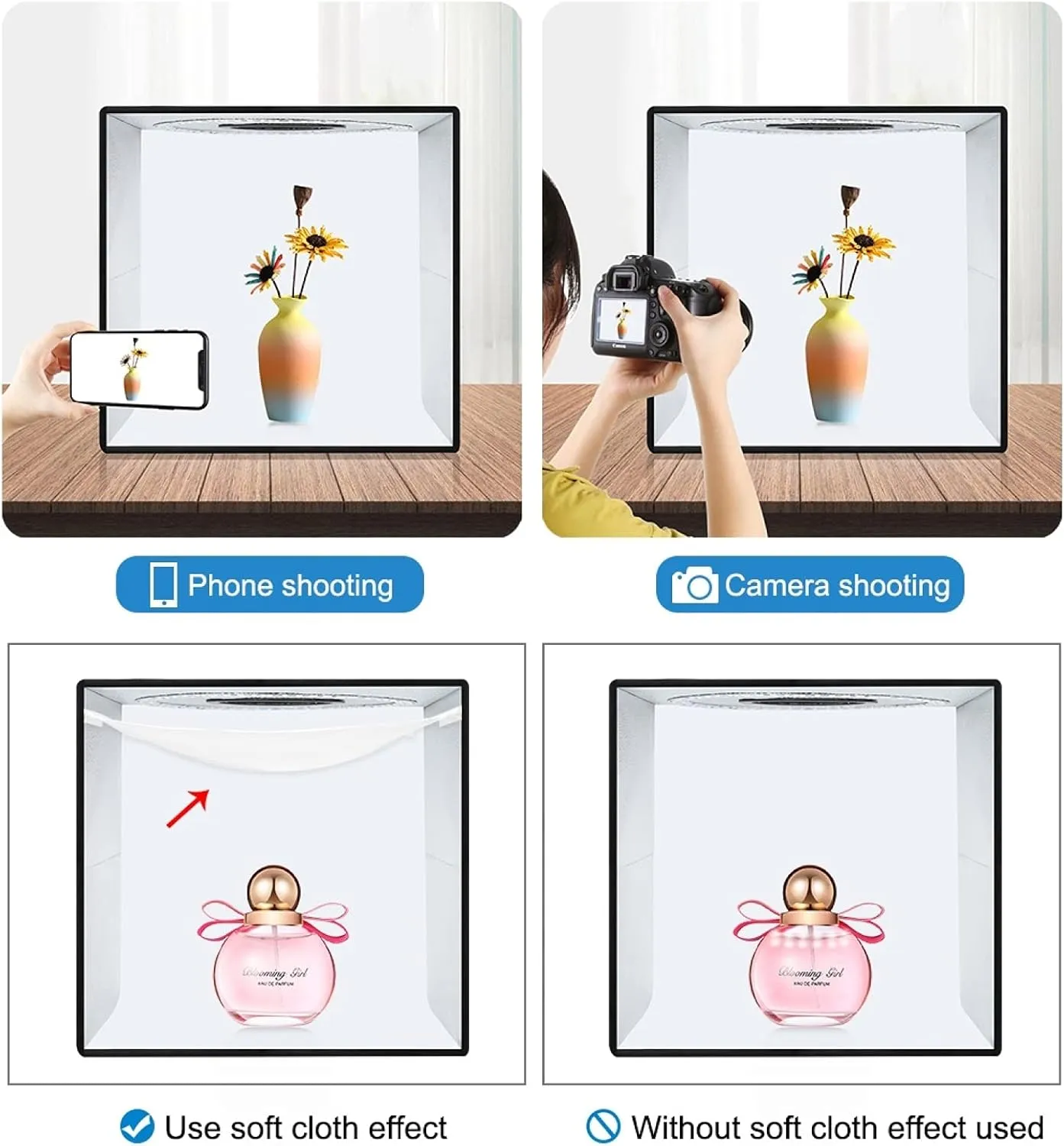 Photo Studio Box, PULUZ 40cm Folding Lightbox 160 LED Ring Light Portable Photo Studio Photography Shooting Tent Box Kit 12 Colors Backdrops USB Light Box for Phones DSLR Camera 16 x 16 inch