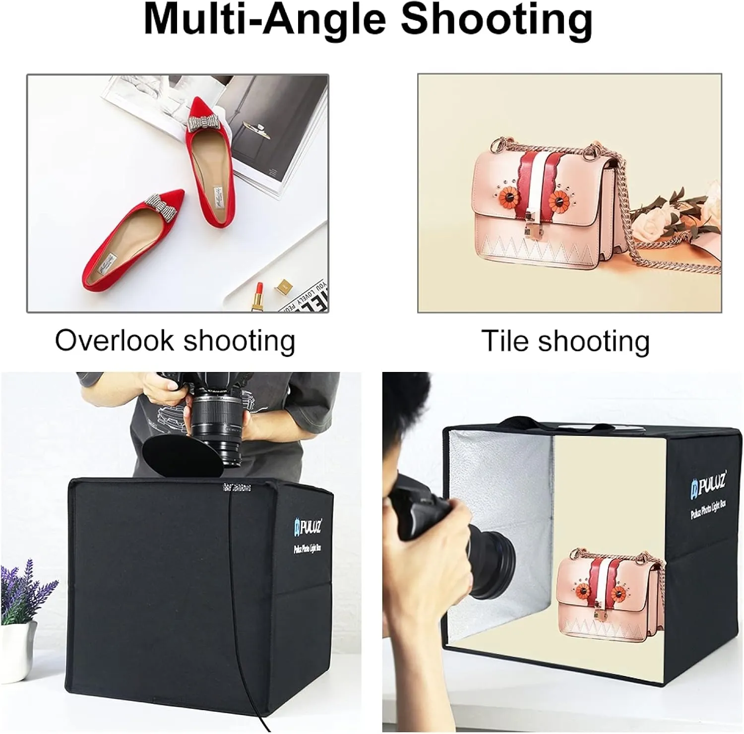 Photo Studio Box, PULUZ 40cm Folding Lightbox 160 LED Ring Light Portable Photo Studio Photography Shooting Tent Box Kit 12 Colors Backdrops USB Light Box for Phones DSLR Camera 16 x 16 inch