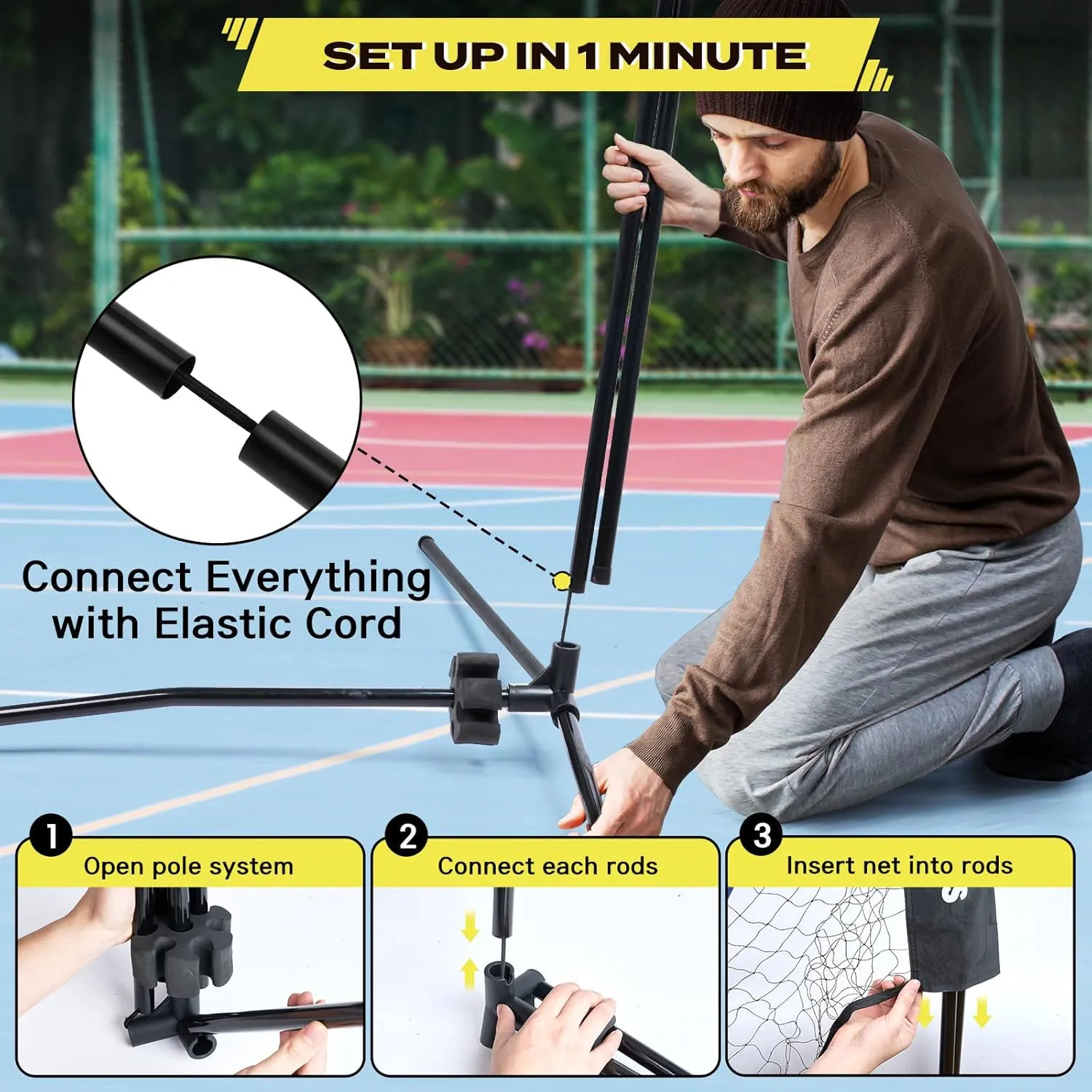 Pickleball Set with Net, Pickleball Paddles Set of 4, Portable Net for Driveway, Lightweight Rackets, 4 Outdoor Balls, 1 Storage Bag