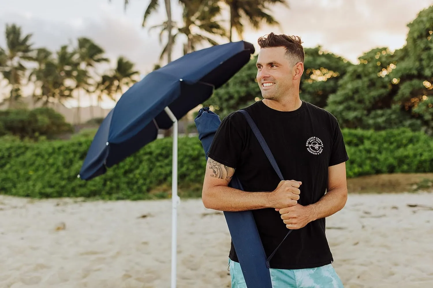 PICNIC TIME Outdoor Canopy Sunshade Beach Umbrella 5.5', Small Patio Umbrella, Beach Chair Umbrella