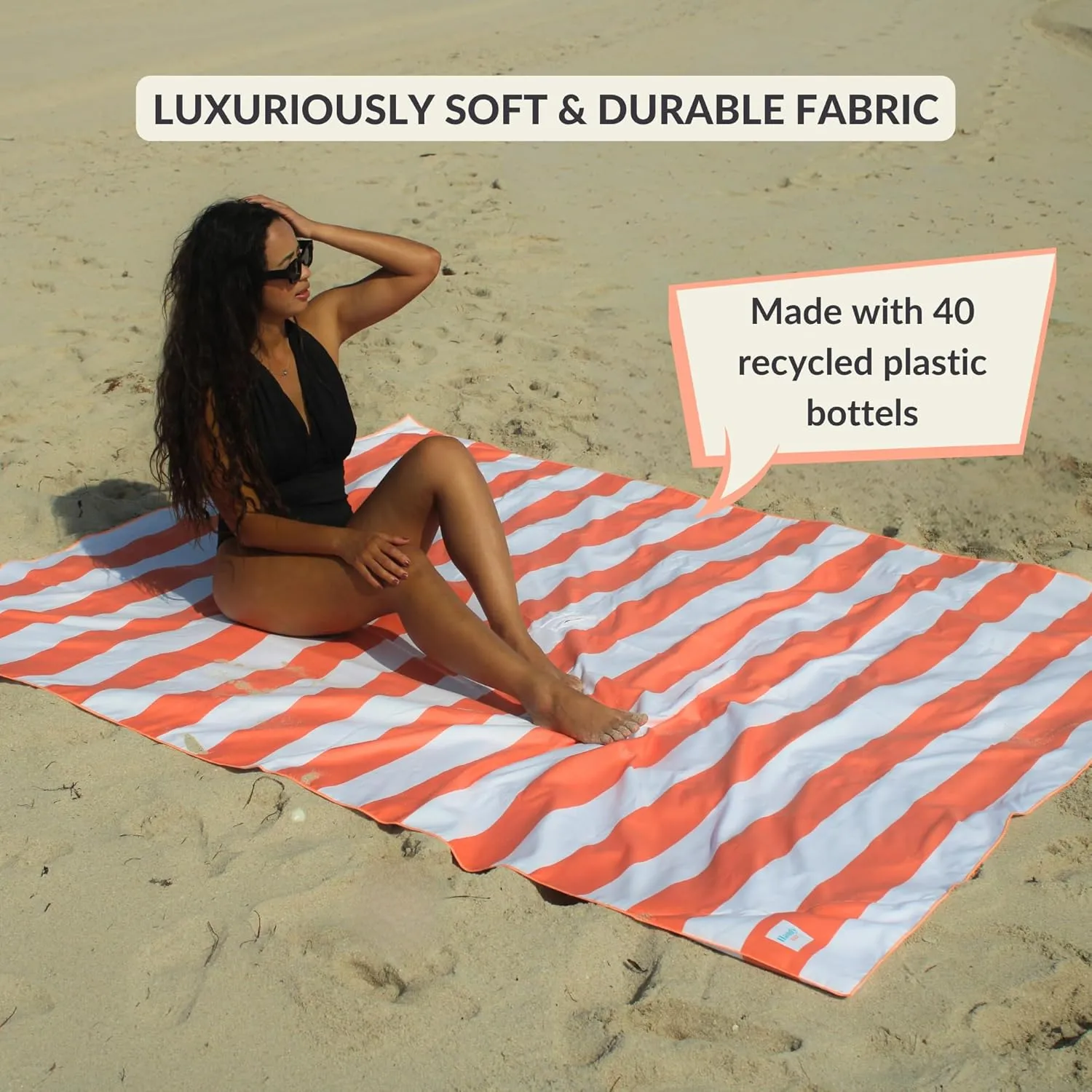 Plush Microfiber Beach Blanket, Extra Large Beach Mat for 3-6 Persons, Sandproof, Windproof | Hole for Umbrella, Corner Sand Pockets to Fight Wind (Bag for Blanket Included)