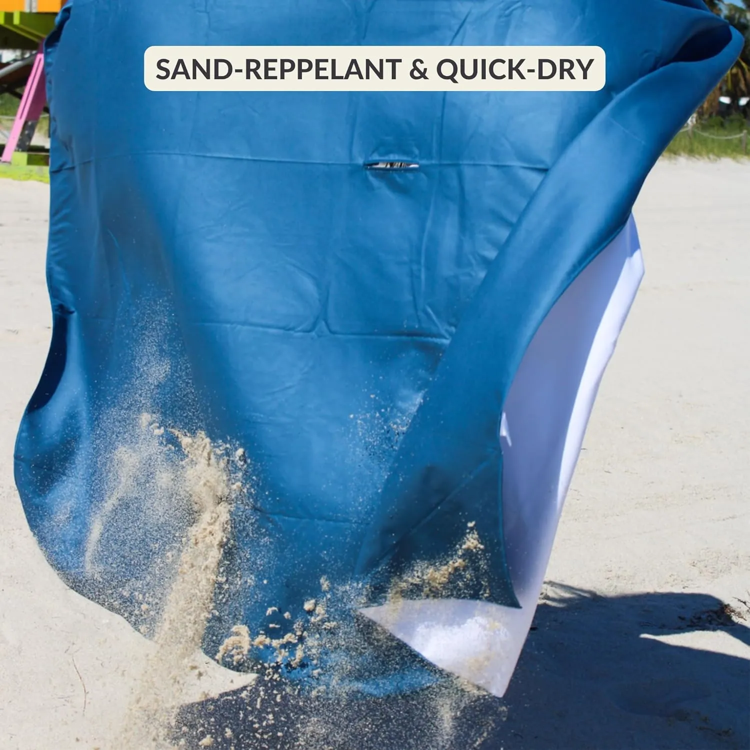 Plush Microfiber Beach Blanket, Large Beach Mat for 1-4 Persons, Sandproof, Windproof | Hole for Umbrella, Corner Sand Pockets to Fight Wind (Bag for Blanket Included)