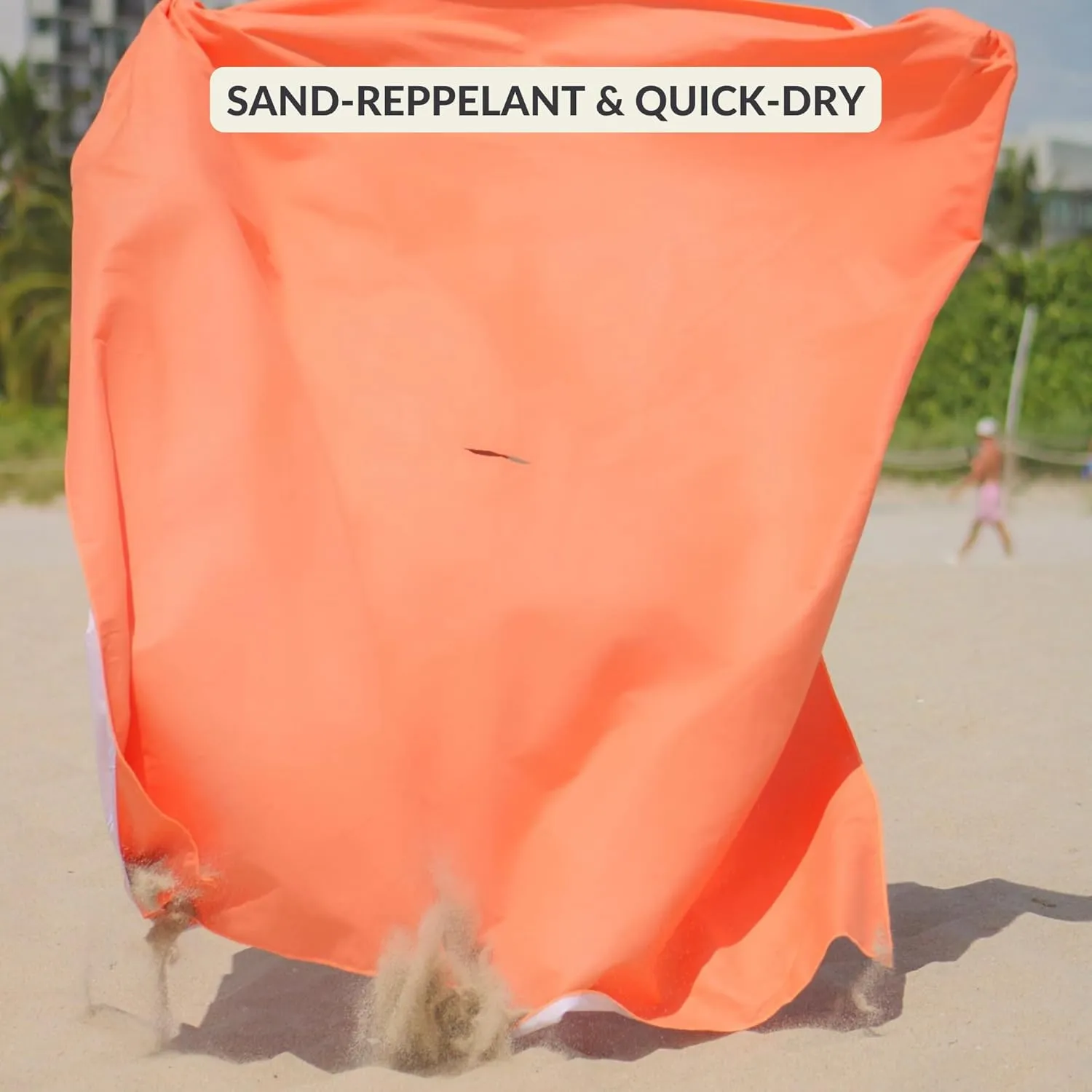 Plush Microfiber Beach Blanket, Large Beach Mat for 1-4 Persons, Sandproof, Windproof | Hole for Umbrella, Corner Sand Pockets to Fight Wind (Bag for Blanket Included)