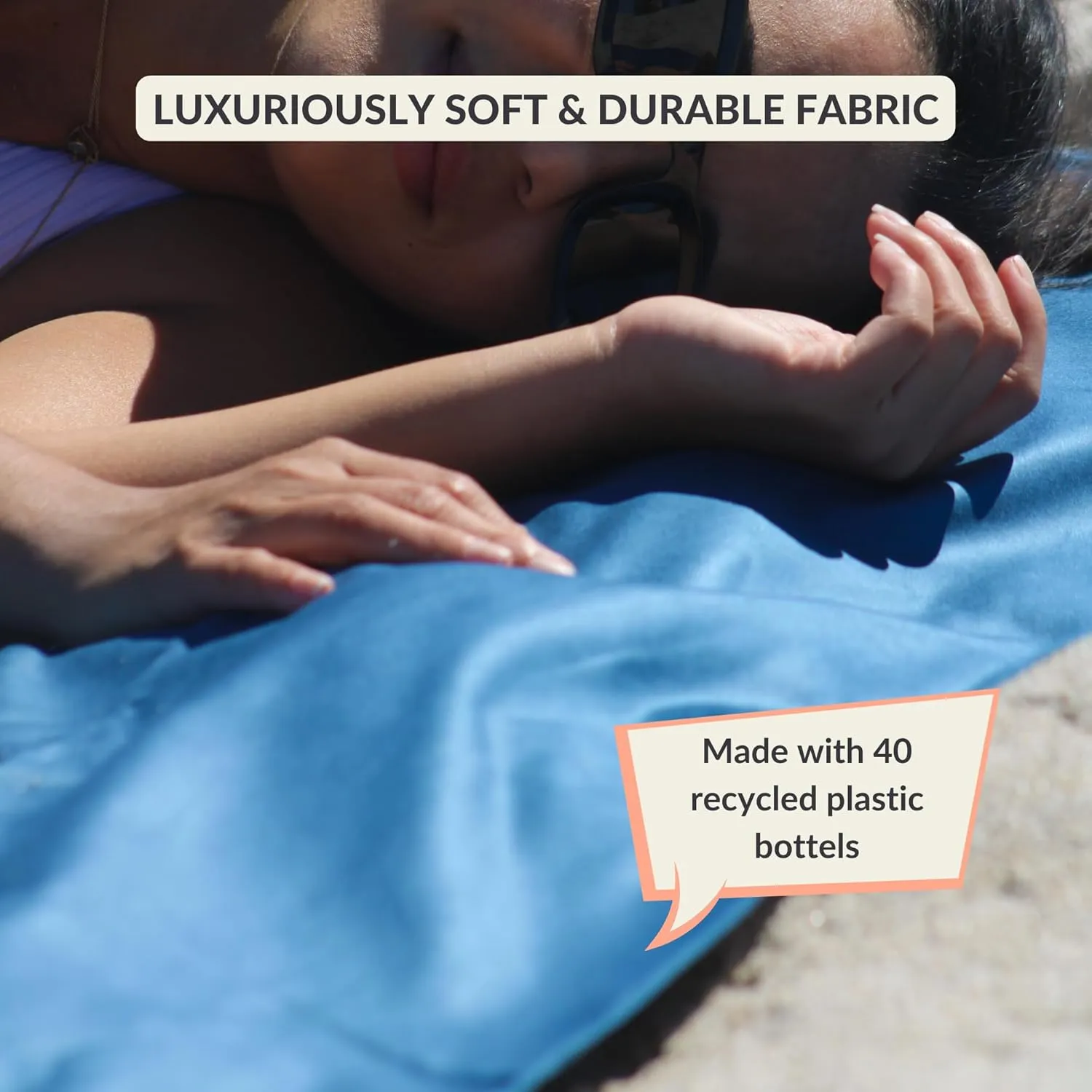 Plush Microfiber Beach Blanket, Large Beach Mat for 1-4 Persons, Sandproof, Windproof | Hole for Umbrella, Corner Sand Pockets to Fight Wind (Bag for Blanket Included)