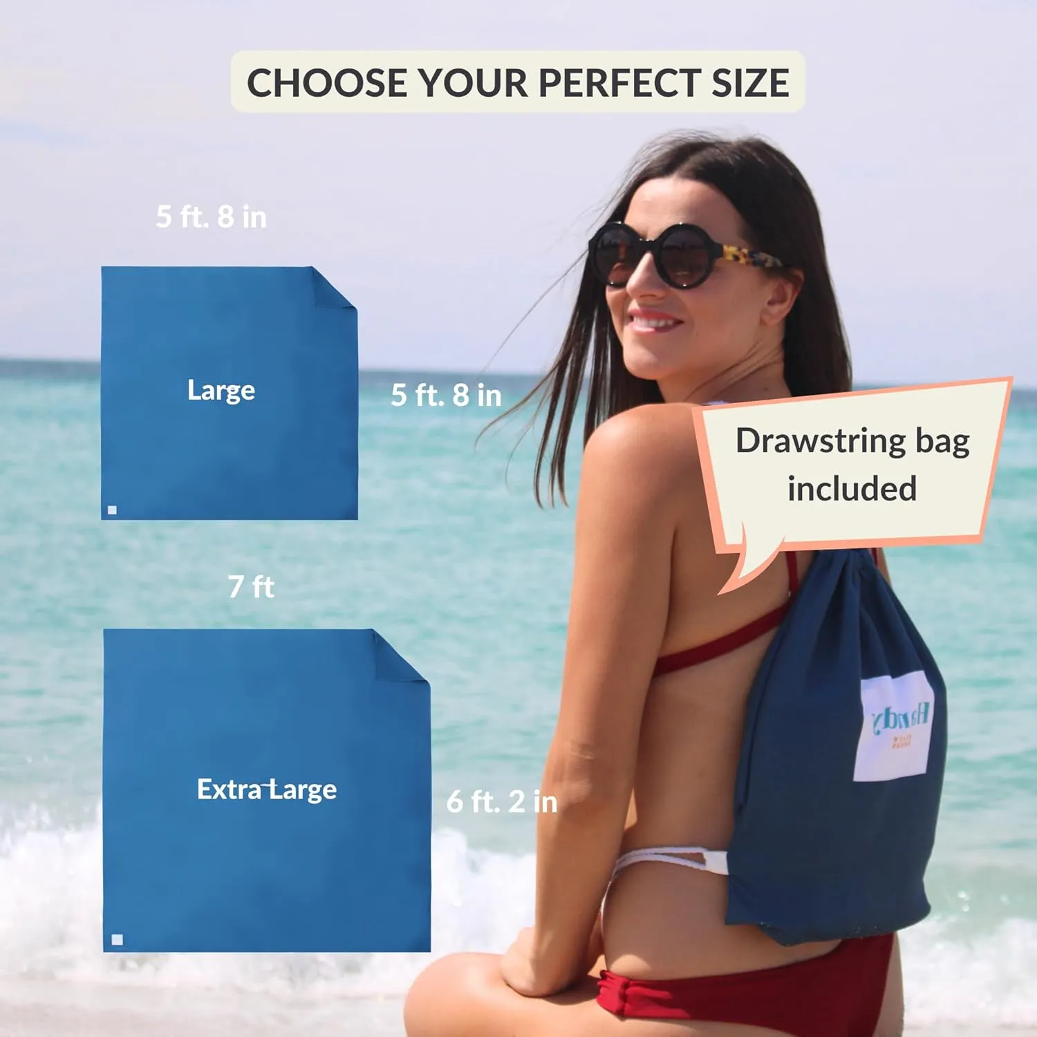 Plush Microfiber Beach Blanket, Large Beach Mat for 1-4 Persons, Sandproof, Windproof | Hole for Umbrella, Corner Sand Pockets to Fight Wind (Bag for Blanket Included)