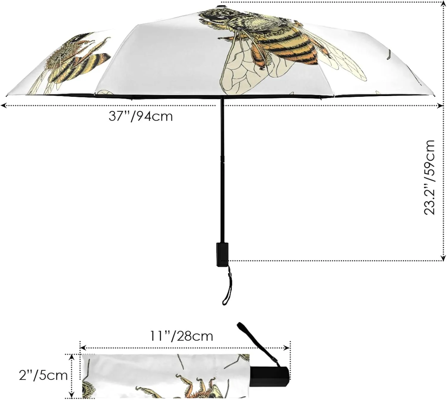Poeticcity Folding Umbrella, Anti-UV 3 Folds Lightweight Parasol, Compact Windproof Strong Umbrellas for Car Travel Sun & Rain
