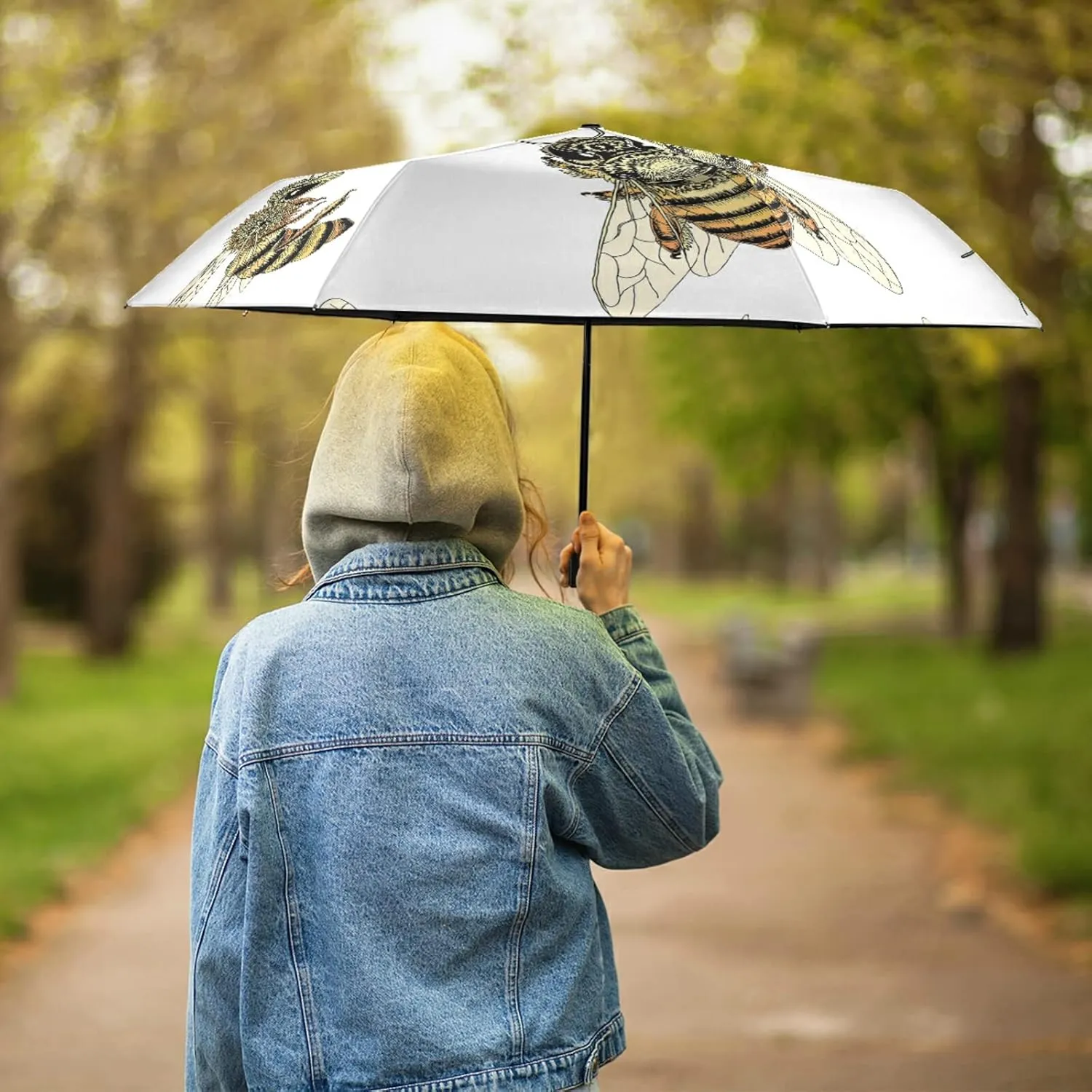 Poeticcity Folding Umbrella, Anti-UV 3 Folds Lightweight Parasol, Compact Windproof Strong Umbrellas for Car Travel Sun & Rain