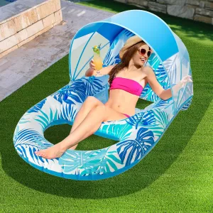 Pool Floats for Adults with Canopy,Grand Extra Large Inflatable Chair Lounger Floaties with Adjustable Sun Shade Cover, Drink Holder,Travel Pool Beach Lake Swim Inflatables Water Floating Rafts