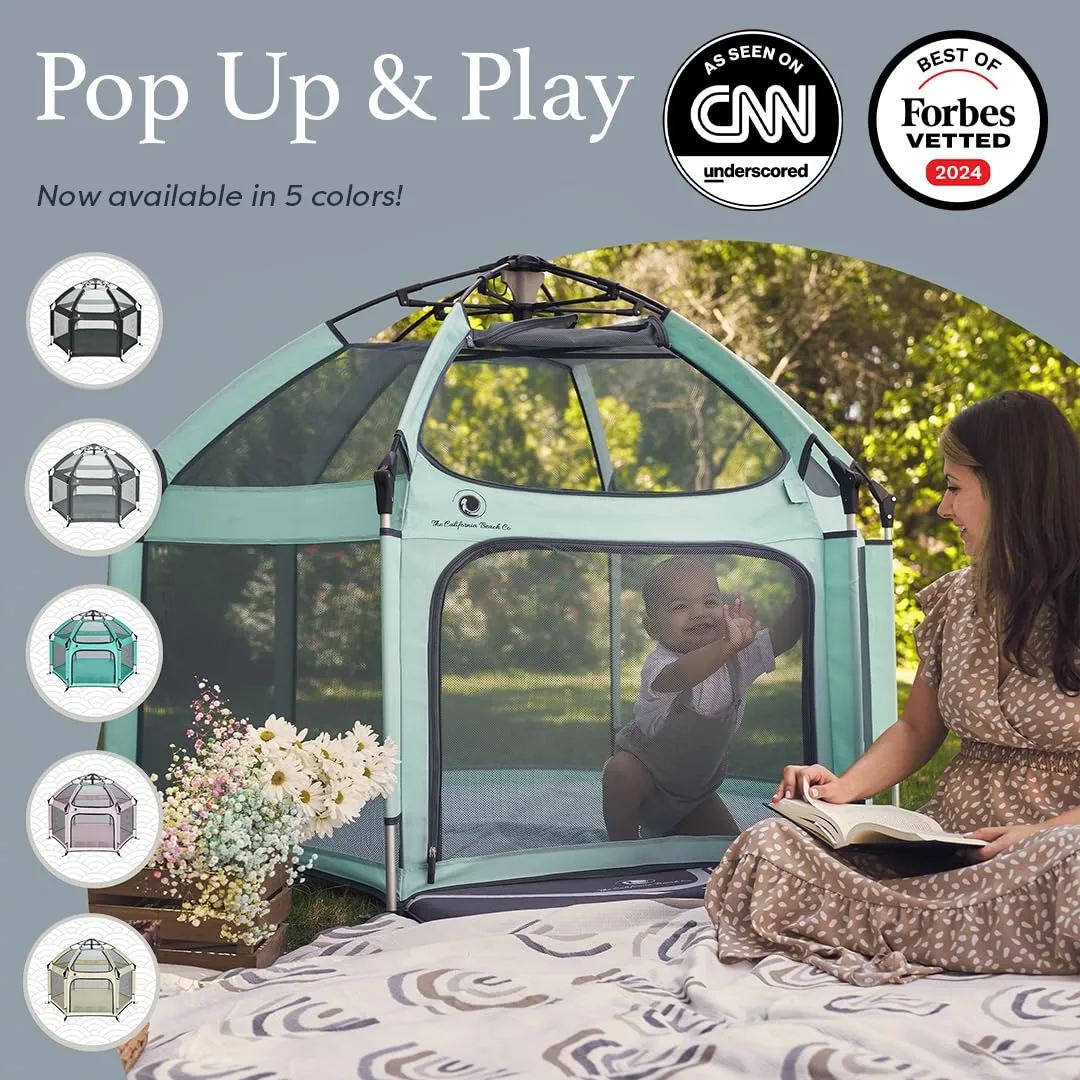 POP 'N GO PLAYPEN - Indoor & Outdoor Baby Playpen for Babies and Toddlers - Baby Beach Tent, Foldable, Portable W/Canopy, Travel Bag, & Mosquito Net - Pop Up Pack and Play Tent (Sweet Mint)