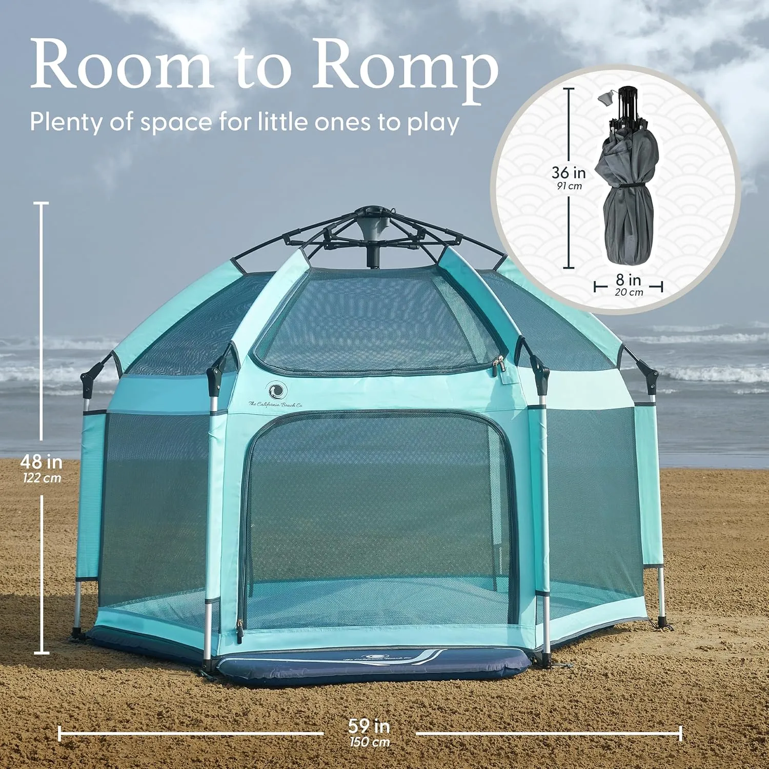 POP 'N GO PLAYPEN - Indoor & Outdoor Baby Playpen for Babies and Toddlers - Baby Beach Tent, Foldable, Portable W/Canopy, Travel Bag, & Mosquito Net - Pop Up Pack and Play Tent (Sweet Mint)