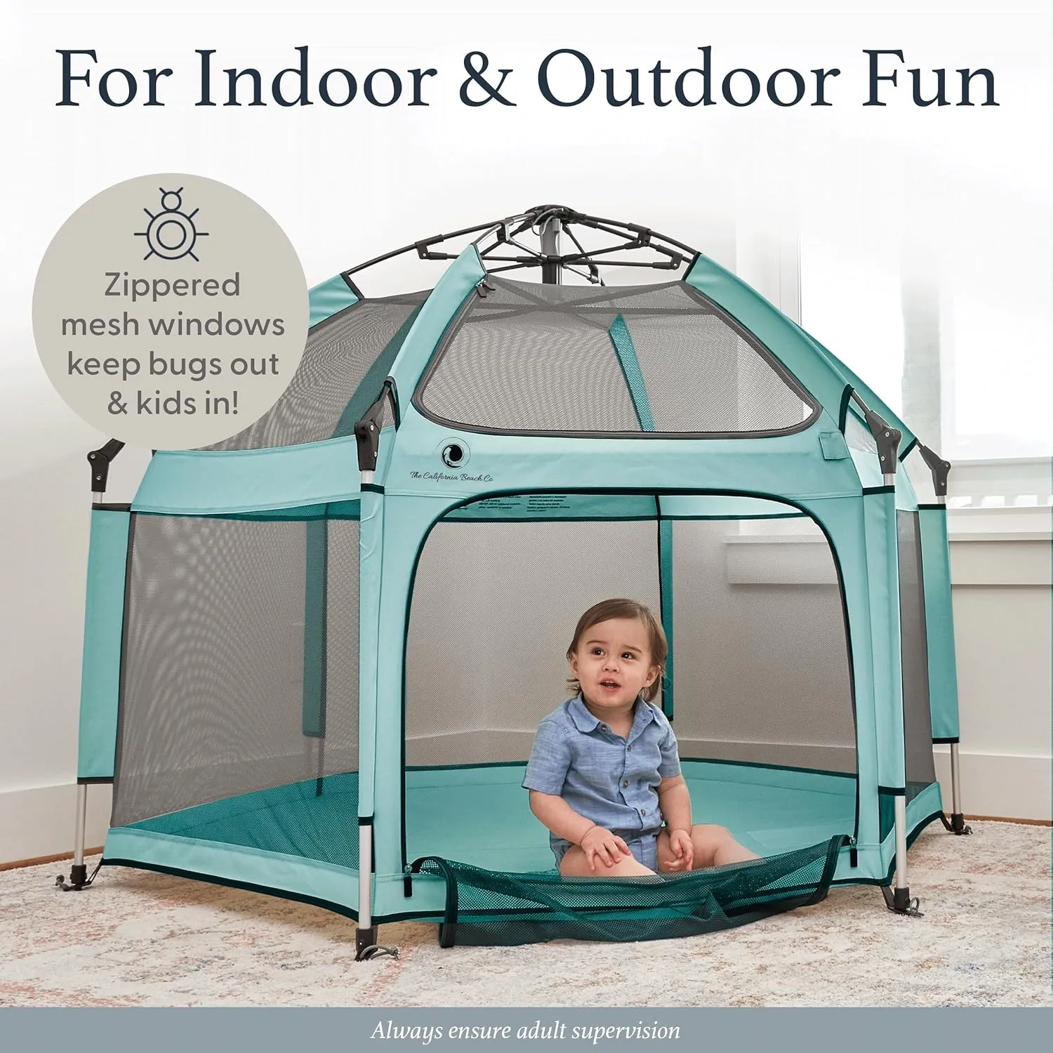 POP 'N GO PLAYPEN - Indoor & Outdoor Baby Playpen for Babies and Toddlers - Baby Beach Tent, Foldable, Portable W/Canopy, Travel Bag, & Mosquito Net - Pop Up Pack and Play Tent (Sweet Mint)