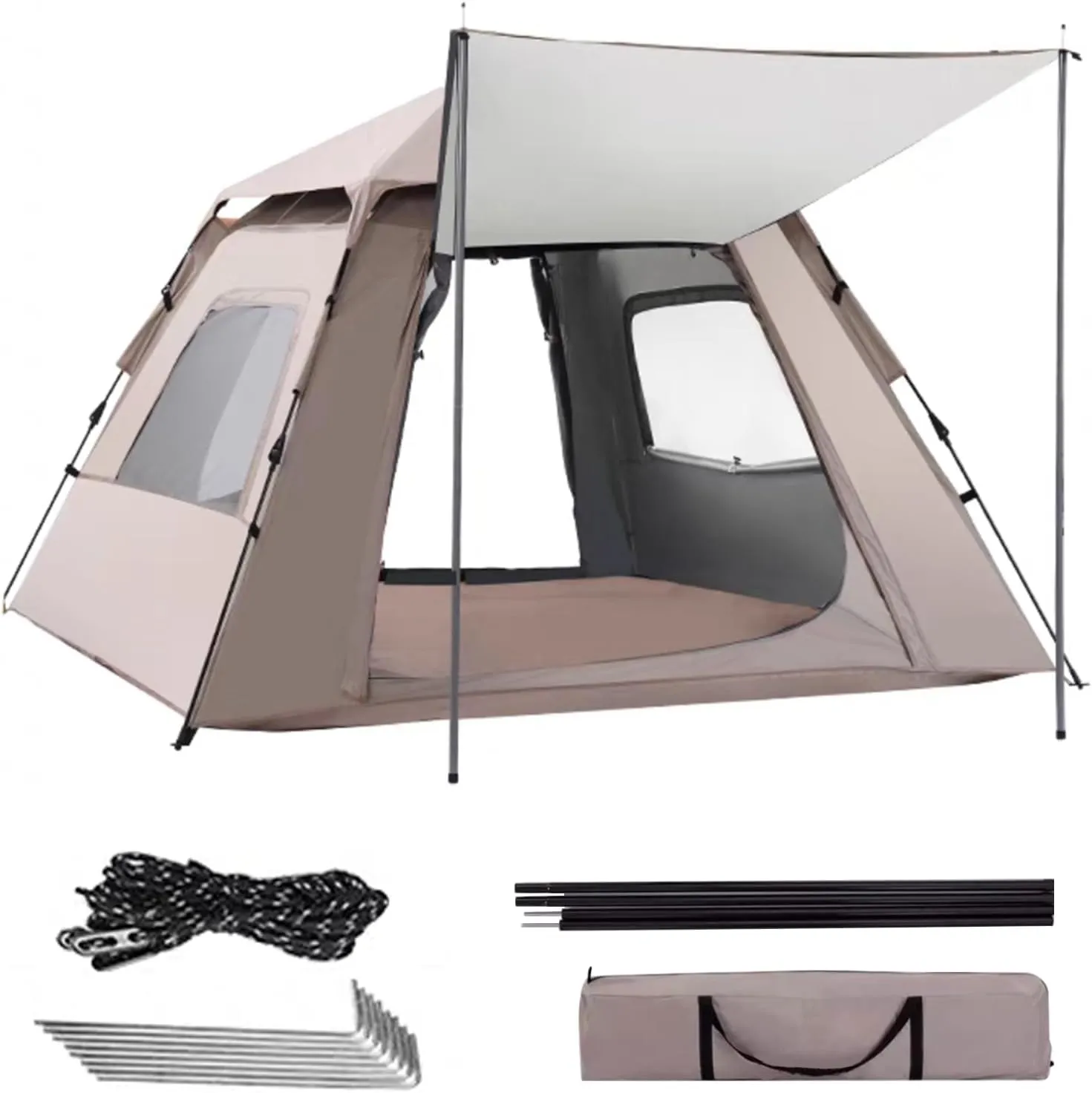 Pop-Up Camping Tent,Dome Tent,3-5 Person Family Tent with Carry Bag, and Spacious Interior,Lightweight Tent for Camping, Traveling, Hiking, Outdoor(Dusty Pink)