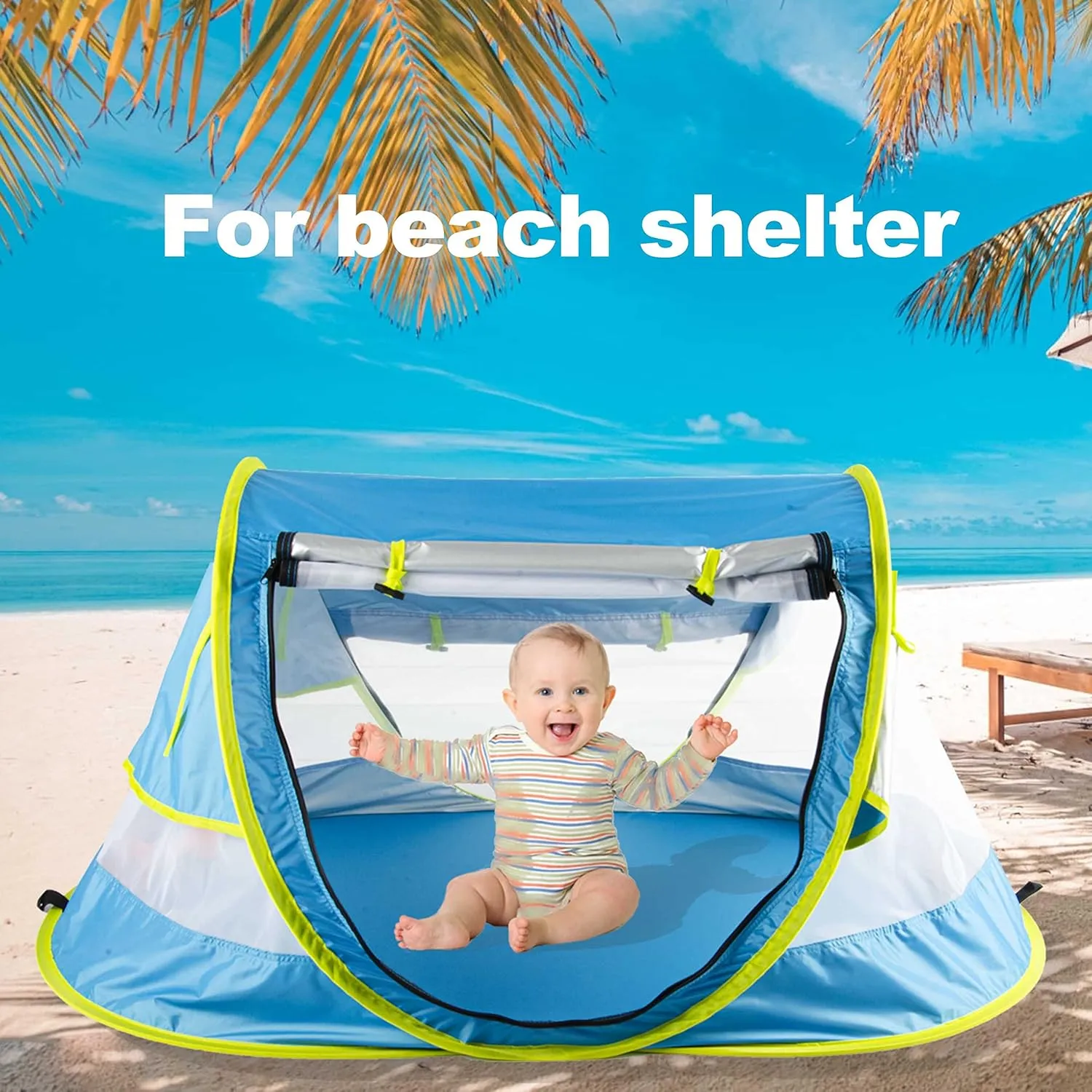 Poray Portable Baby Beach Tent with UPF 50  Sun Shelter,Mosquito Net and Sunshade, Ideal Pop Up Kids Travel Tent with Carry Bag & 2 Stakes,Outdoor Indoor Play and Sun Protection