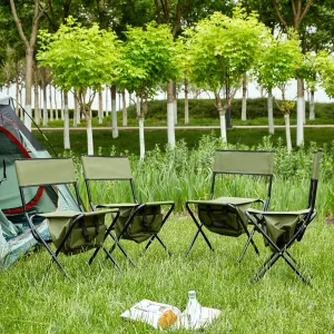 Portable 4-Piece Folding Outdoor Chair Set with Storage Bag, Lightweight and Sturdy, for Camping and Picnics, Green