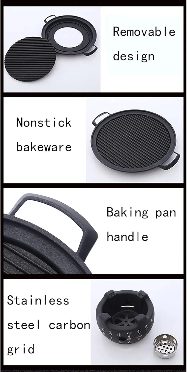 Portable Barbecue Grill with Bakeware Portable Round Barbecue Stove Food Charcoal Stove with Wire Mesh Grill and Base for Camping Patio Backyard Black L (Black M)