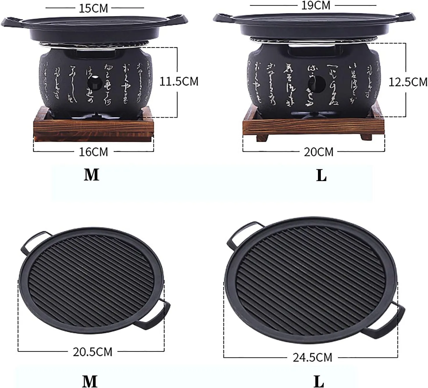 Portable Barbecue Grill with Bakeware Portable Round Barbecue Stove Food Charcoal Stove with Wire Mesh Grill and Base for Camping Patio Backyard Black L (Black M)