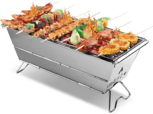 Portable BBQ Grill, Stainless Steel Folding Charcoal Grill for Outdoor, Camping, and Backpacking, Unfold and Use, No Tools Needed, with Storage Buckle