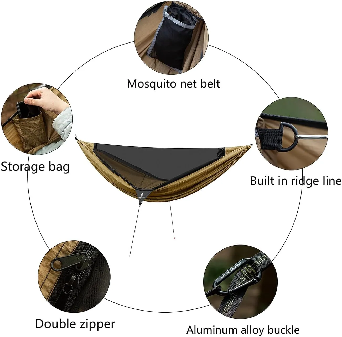 Portable Camping Hammock Tent with Mosquito Net, Lightweight Sleeping Hammock for Hiking, Backpacking, Travel, Outdoor (Yellow)