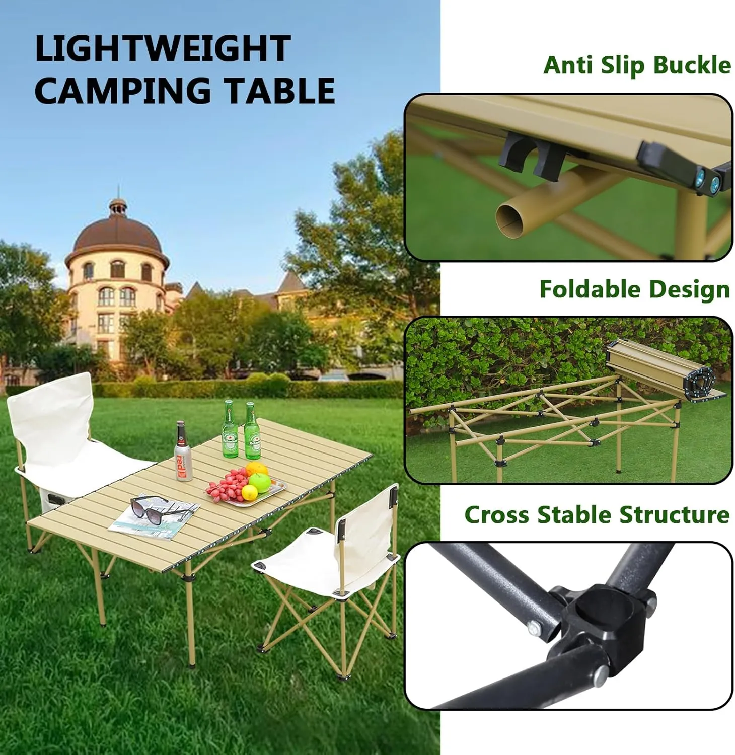 Portable Camping Side Table, Lightweight Aluminum Folding Table with Carry Bag, Ideal for Picnic, BBQ, Cooking, and Outdoor Activities Light Yellow 50×53×50cm/19.7×20.9×19.7in