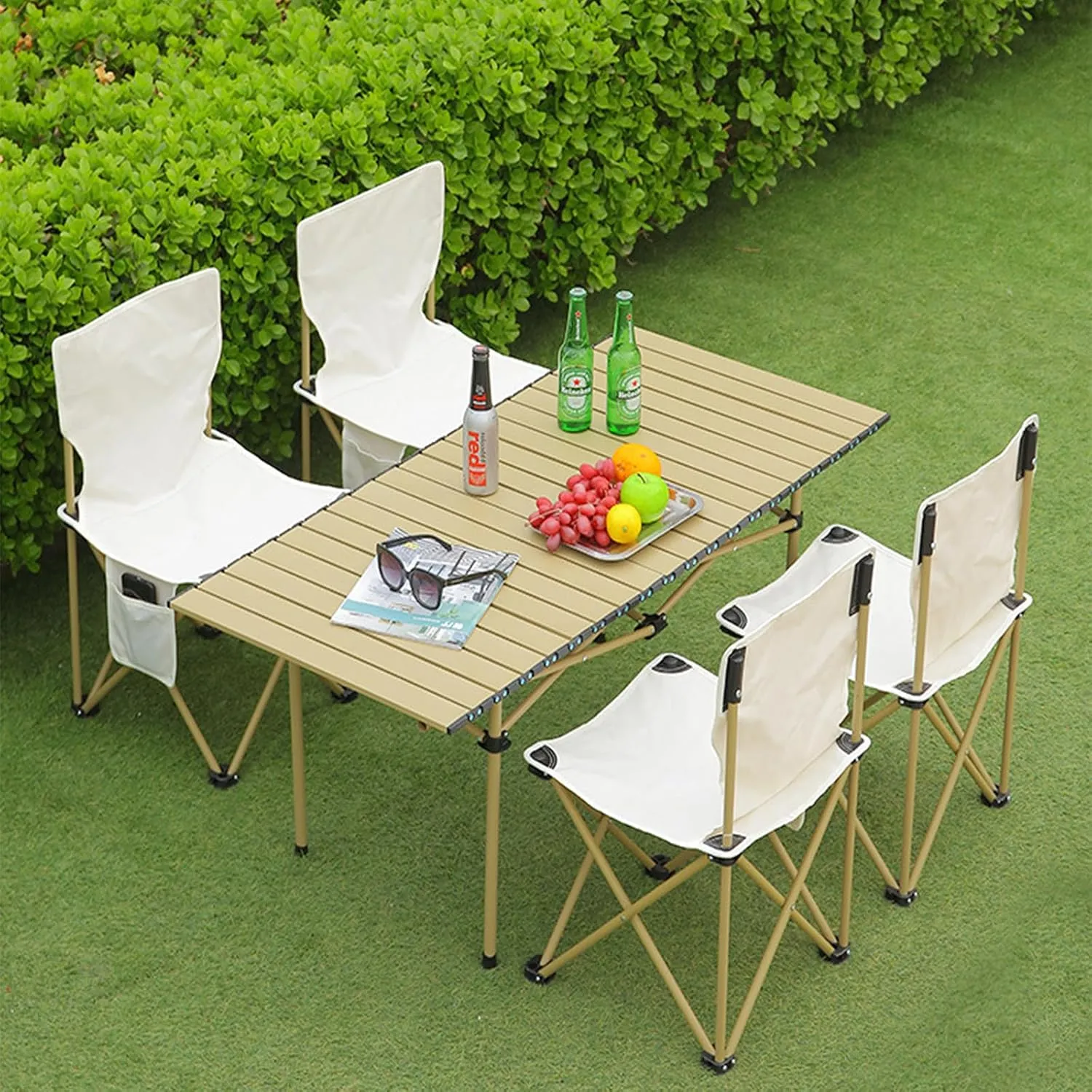 Portable Camping Side Table, Lightweight Aluminum Folding Table with Carry Bag, Ideal for Picnic, BBQ, Cooking, and Outdoor Activities Light Yellow 50×53×50cm/19.7×20.9×19.7in