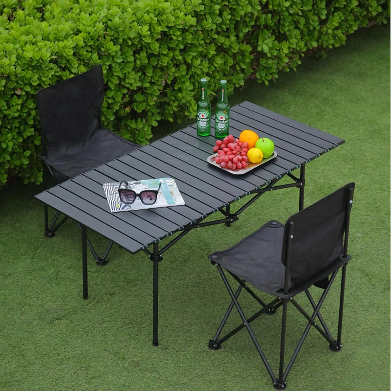 Portable Camping Side Table, Lightweight Aluminum Folding Table with Carry Bag, Ideal for Picnic, BBQ, Cooking, and Outdoor Activities Light Yellow 50×53×50cm/19.7×20.9×19.7in