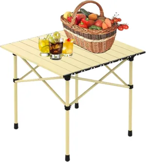 Portable Camping Side Table, Lightweight Aluminum Folding Table with Carry Bag, Ideal for Picnic, BBQ, Cooking, and Outdoor Activities Light Yellow 50×53×50cm/19.7×20.9×19.7in