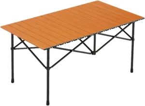 Portable Camping Table, Ultralight Aluminum Folding Table with Carry Bag, Perfect for Picnic, Beach, Travel, BBQ, and Outdoor Cooking Wood Color 120×55×50cm/47×21×19.7in