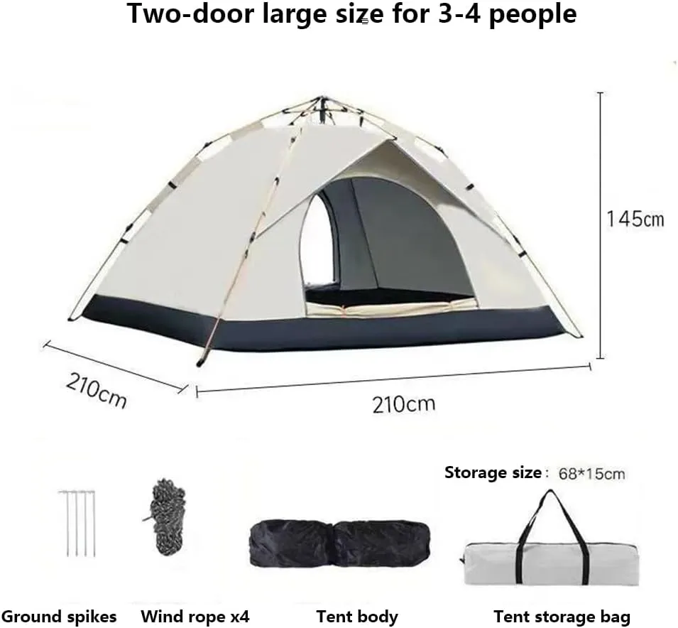 Portable Camping Tent 2-3 Person, Windproof UV Protection Automatic Double Layered Pop-Up Light Weight Beach Tent Quick Setup, for Beach Outdoor Fishing Weekend Trips